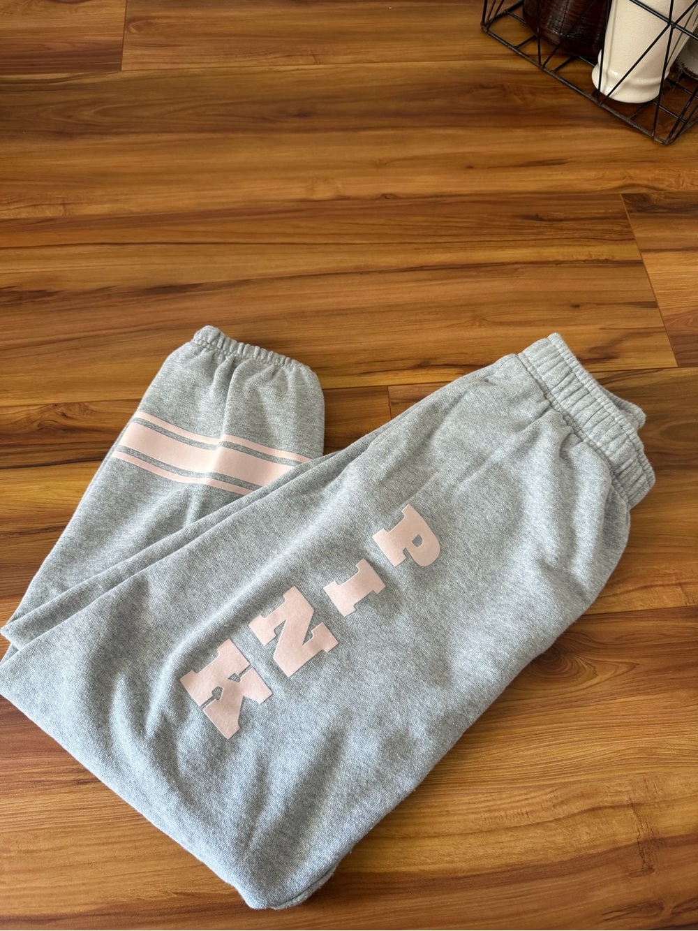 PINK Victoria's Secret Gray Sweatpants with Pale Pink Stripe and PINK Logo